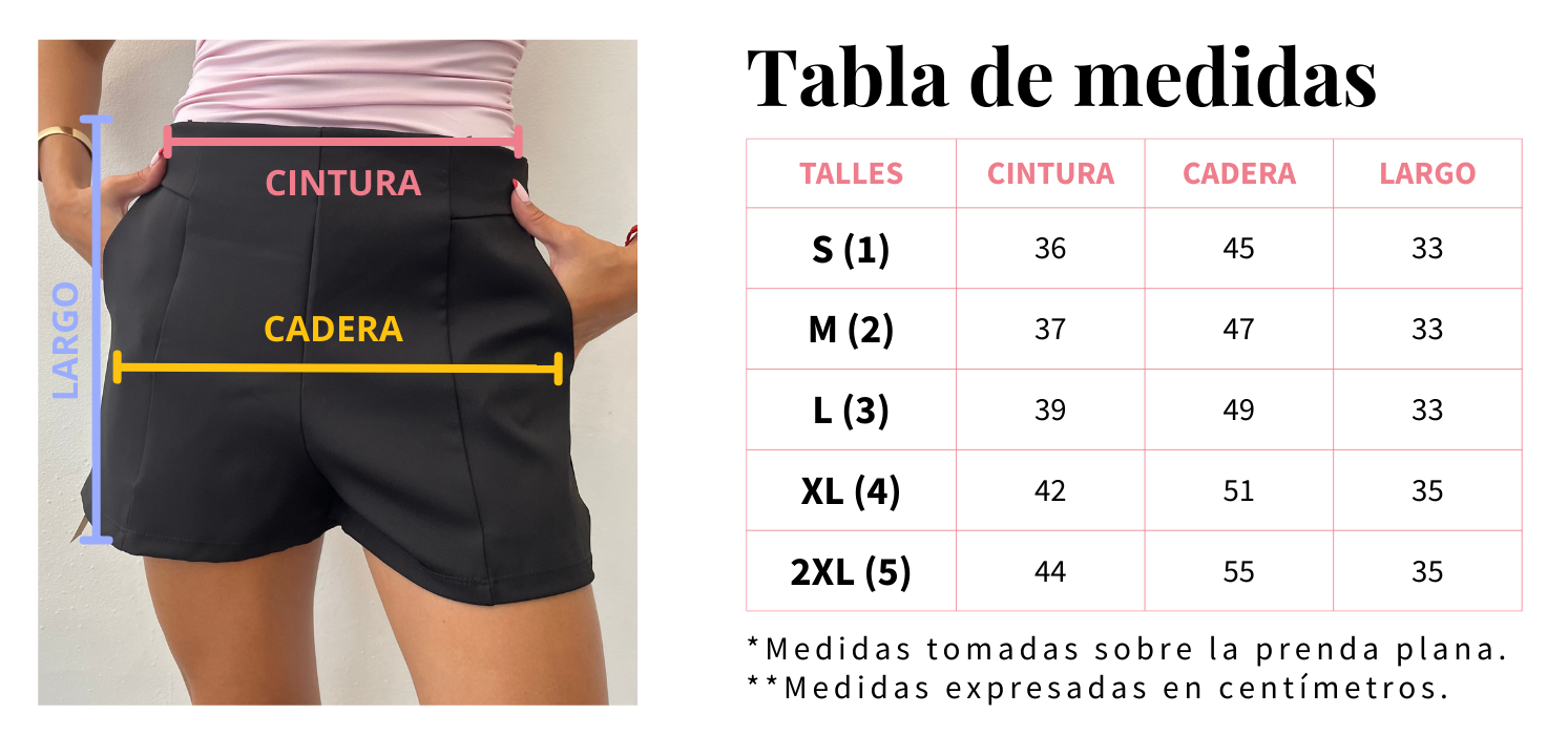 Tabla de medidas Short sastrero